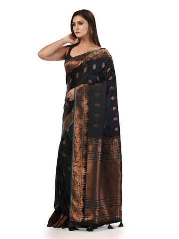 Kavvya Bottle Green Soft & Lightweight Satin Gajji Weaving Silk Saree
