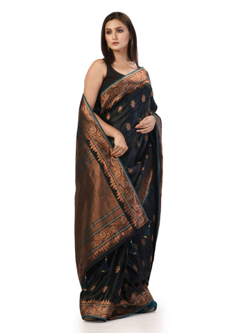 Kavvya Bottle Green Soft & Lightweight Satin Gajji Weaving Silk Saree