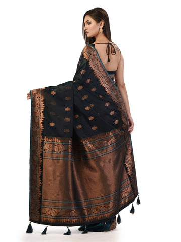 Kavvya Bottle Green Soft & Lightweight Satin Gajji Weaving Silk Saree