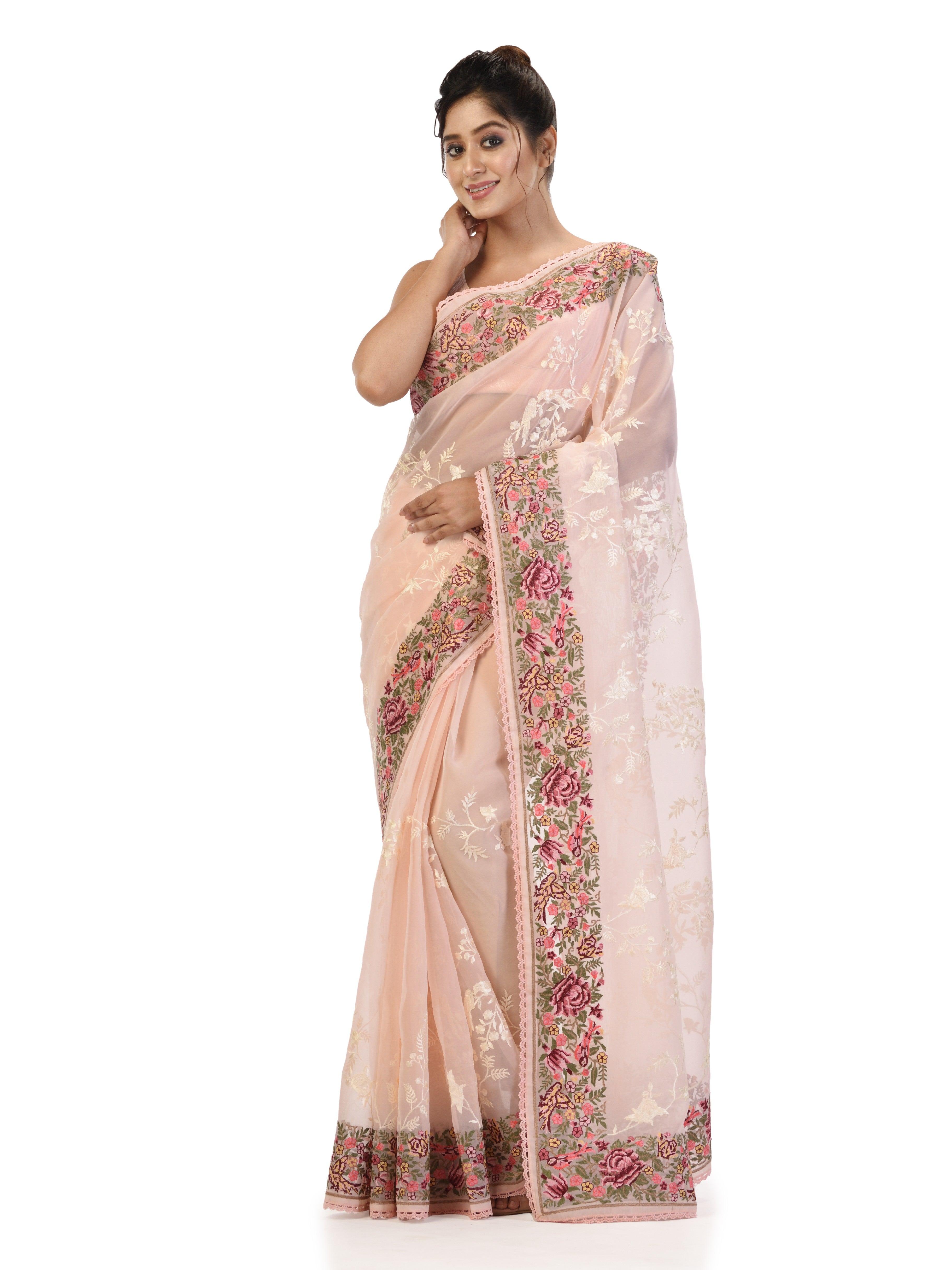 Kavvya Peach Soft & Lightweight Kora Organza Silk Saree - KAVVYA 