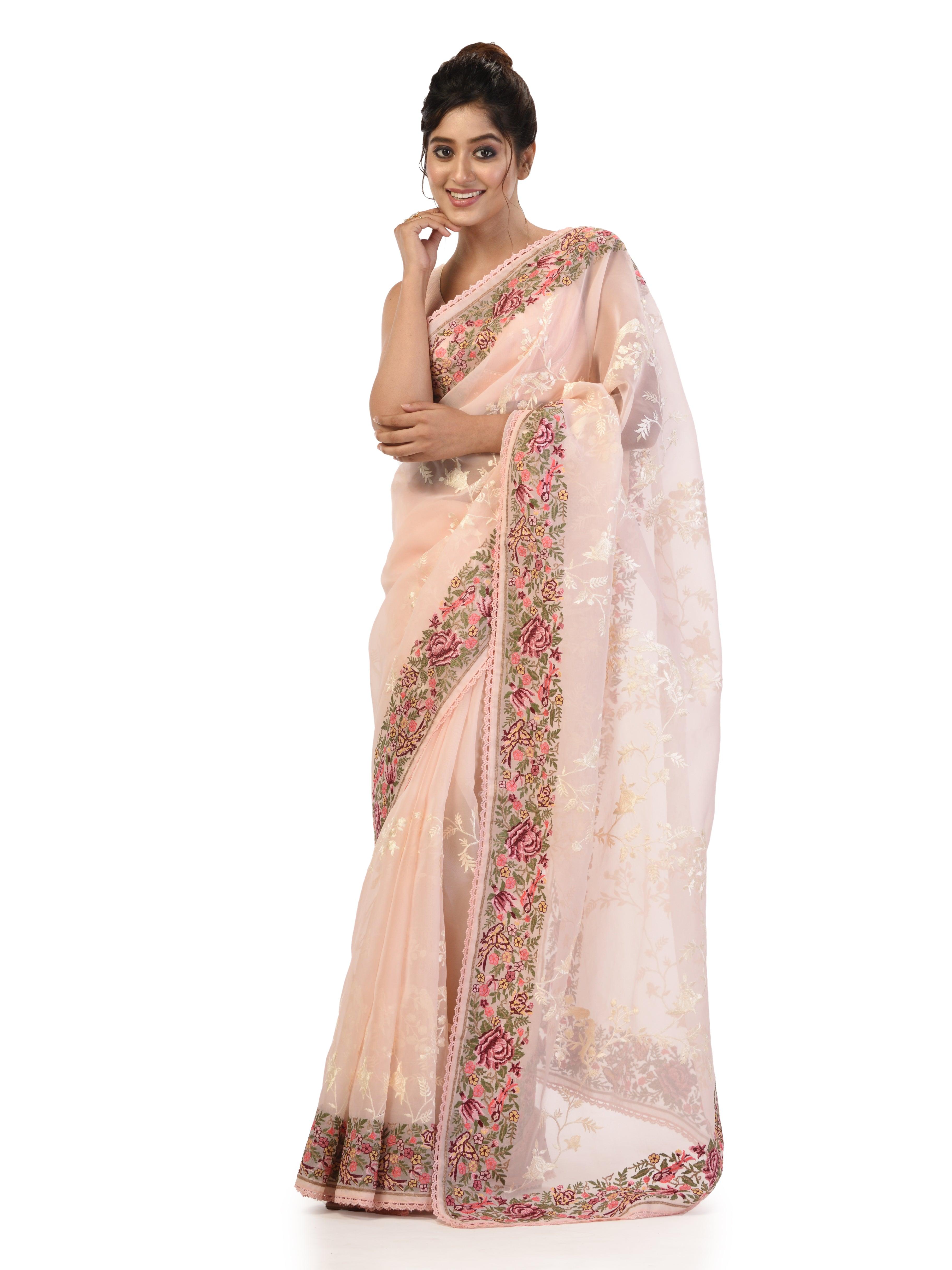 Kavvya Peach Soft & Lightweight Kora Organza Silk Saree - KAVVYA 