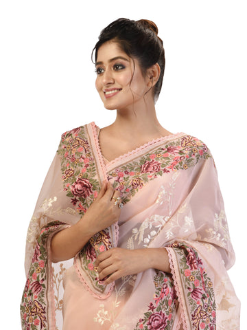 Kavvya Peach Soft & Lightweight Kora Organza Silk Saree - KAVVYA 