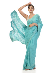 Kavvya Sea Green Shimmer Chiffon Saree - KAVVYA 