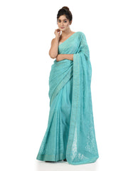 Kavvya Sea Green Shimmer Chiffon Saree - KAVVYA 