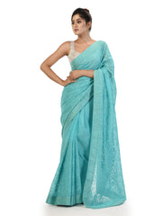 Kavvya Sea Green Shimmer Chiffon Saree - KAVVYA 