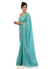 Kavvya Sea Green Shimmer Chiffon Saree - KAVVYA 