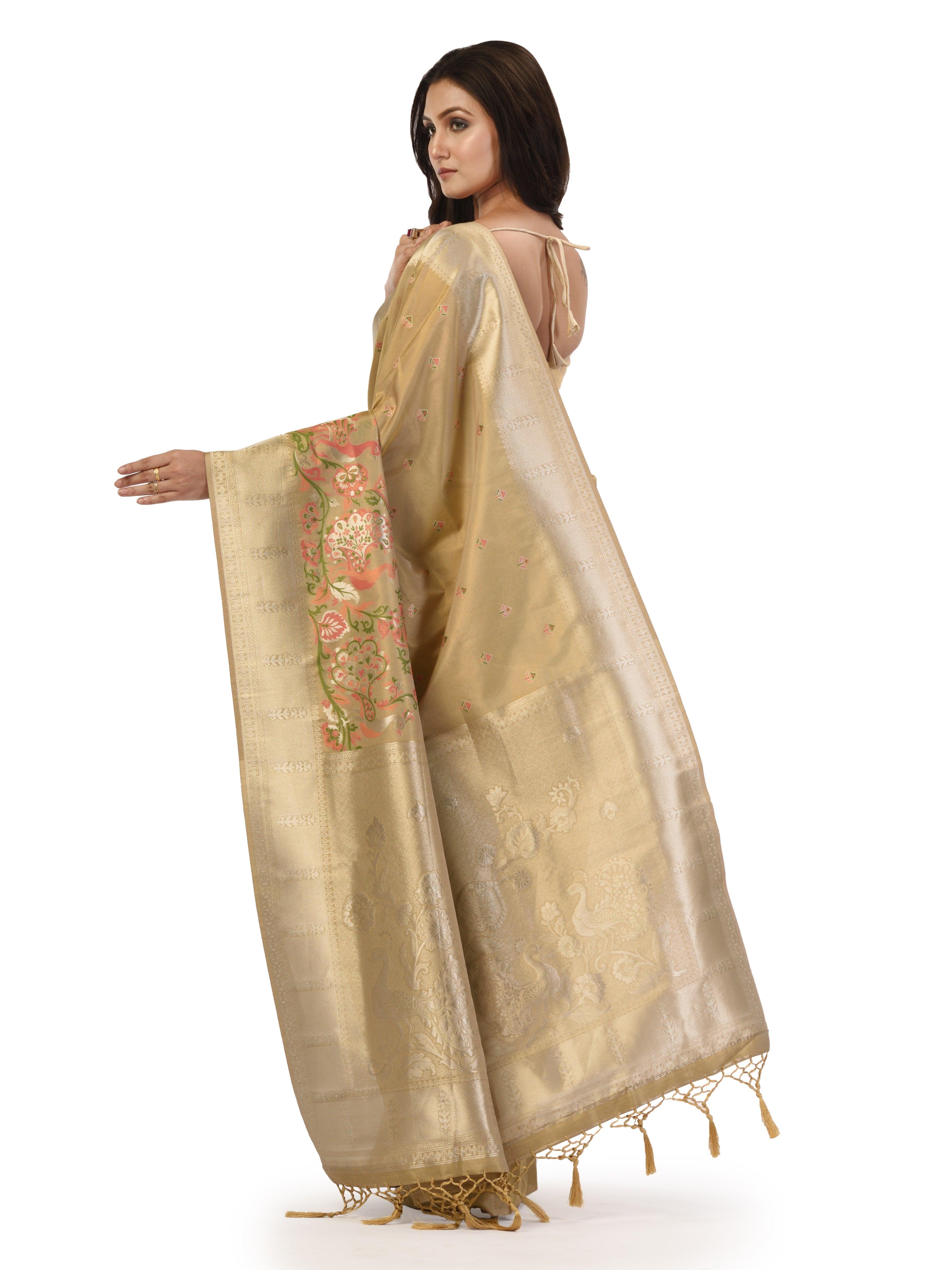 Kavvya Metallic Gold Soft & Lightweight Tissue Silk Weaving Saree - KAVVYA 
