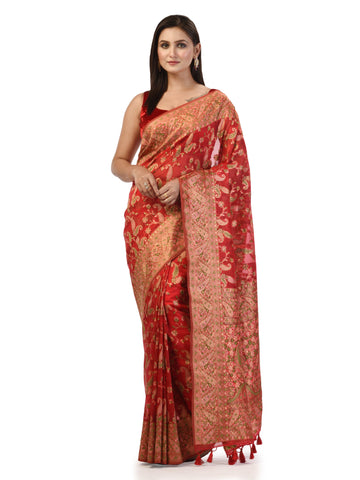 Kavvya Red Soft & Lightweight Kora Organza Weaving Silk Saree - KAVVYA 
