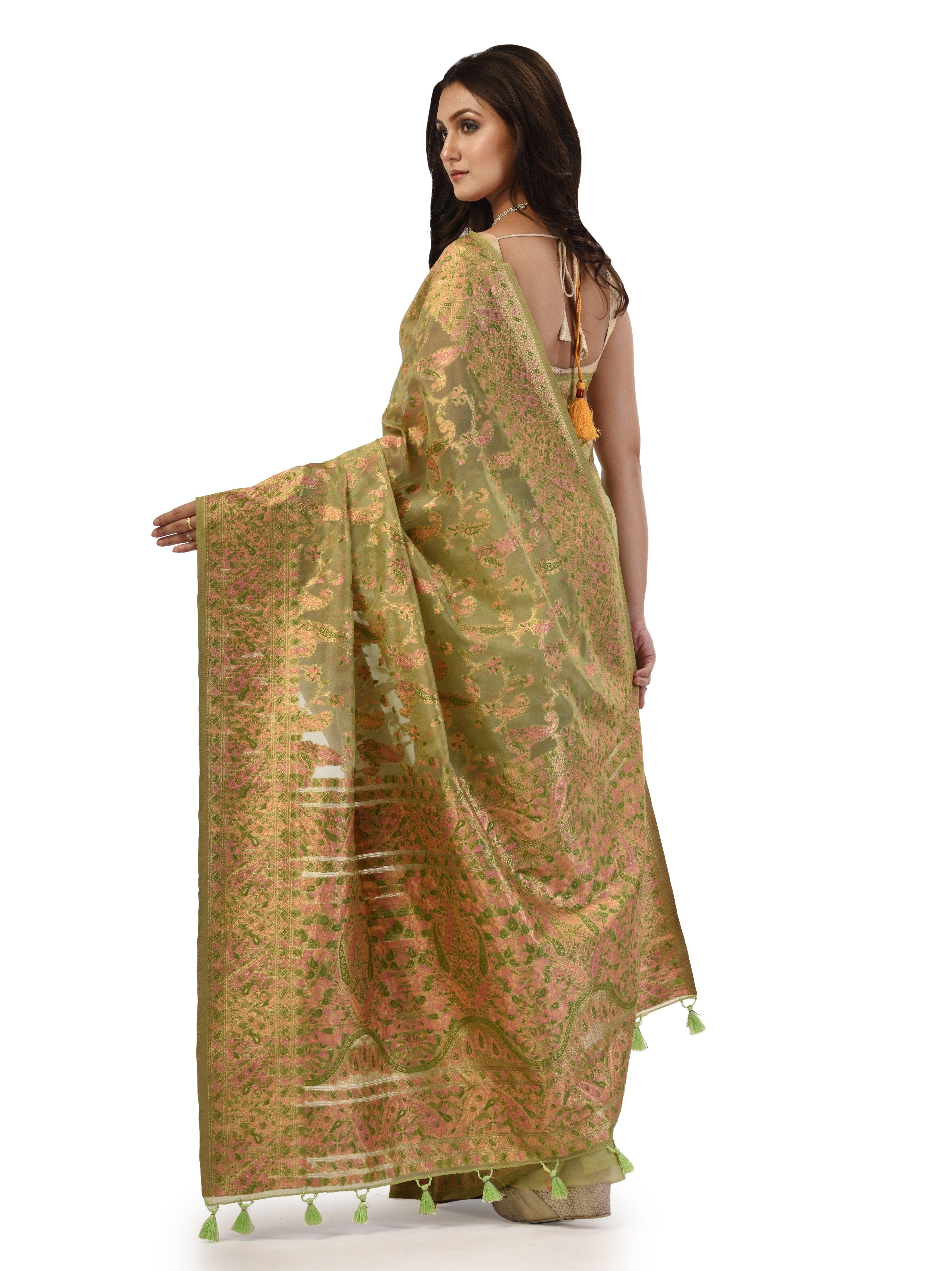 Kavvya Mint Green Soft & Lightweight Kora Organza Weaving Silk Saree - KAVVYA 