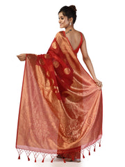 Kavvya Red Soft & Lightweight Kora Organza Weaving Silk Saree In Golden Zari Weaving - KAVVYA 