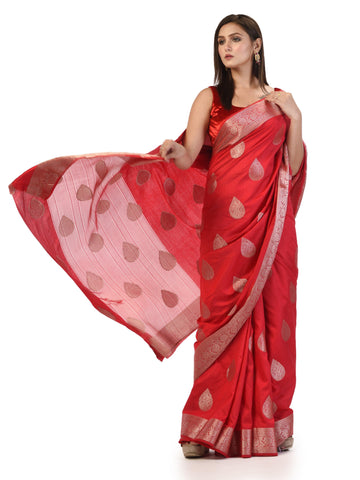 Kavvya Red Soft & Lightweight Raw Silk Weaving Saree In Anmol/ Golden Zari Weaving - KAVVYA 