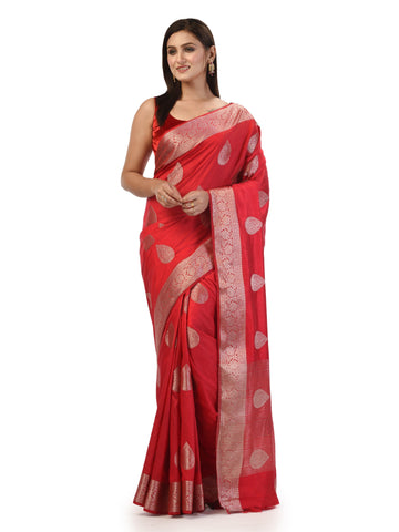 Kavvya Red Soft & Lightweight Raw Silk Weaving Saree In Anmol/ Golden Zari Weaving - KAVVYA 