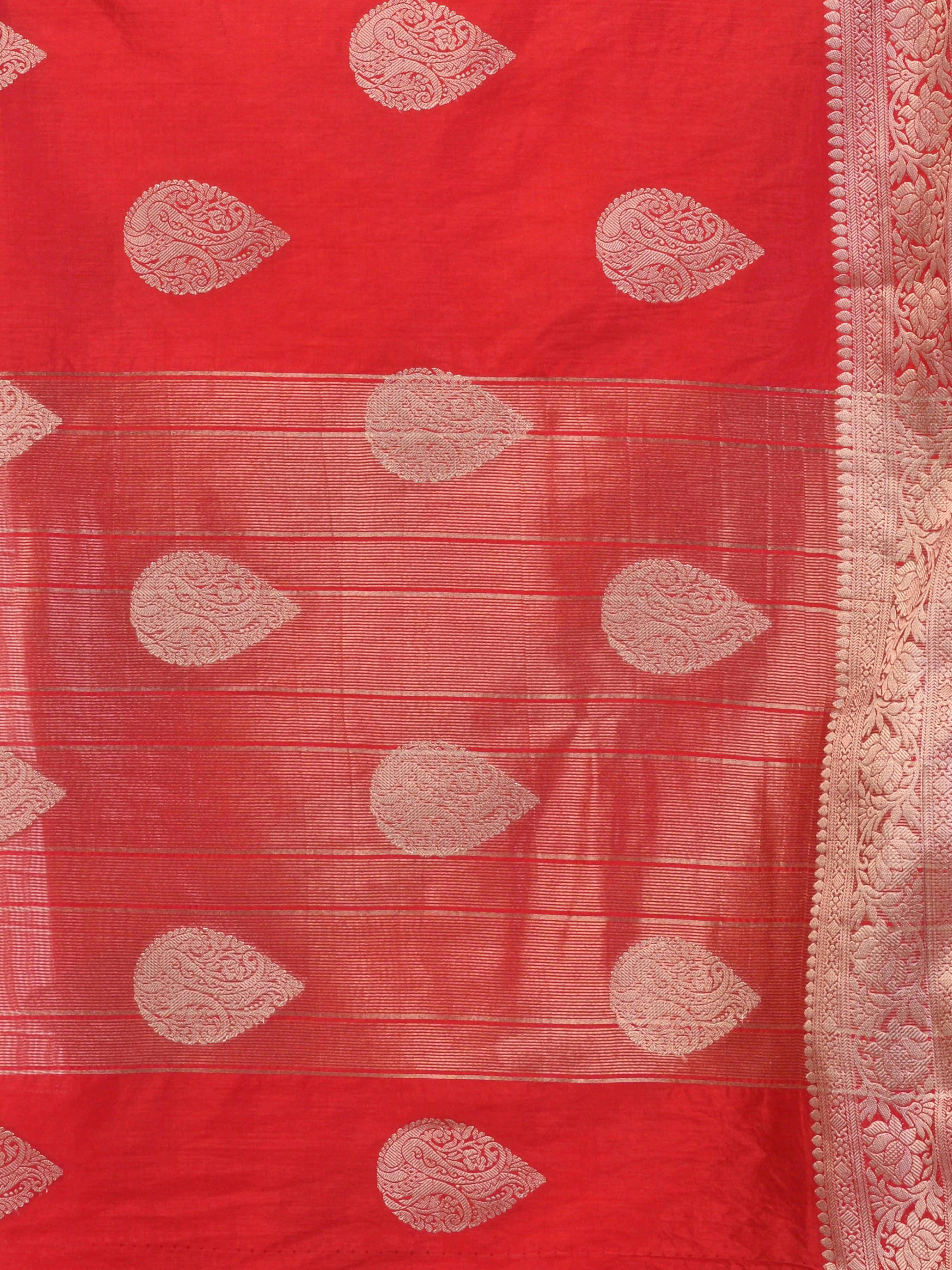 Kavvya Red Soft & Lightweight Raw Silk Weaving Saree In Anmol/ Golden Zari Weaving - KAVVYA 