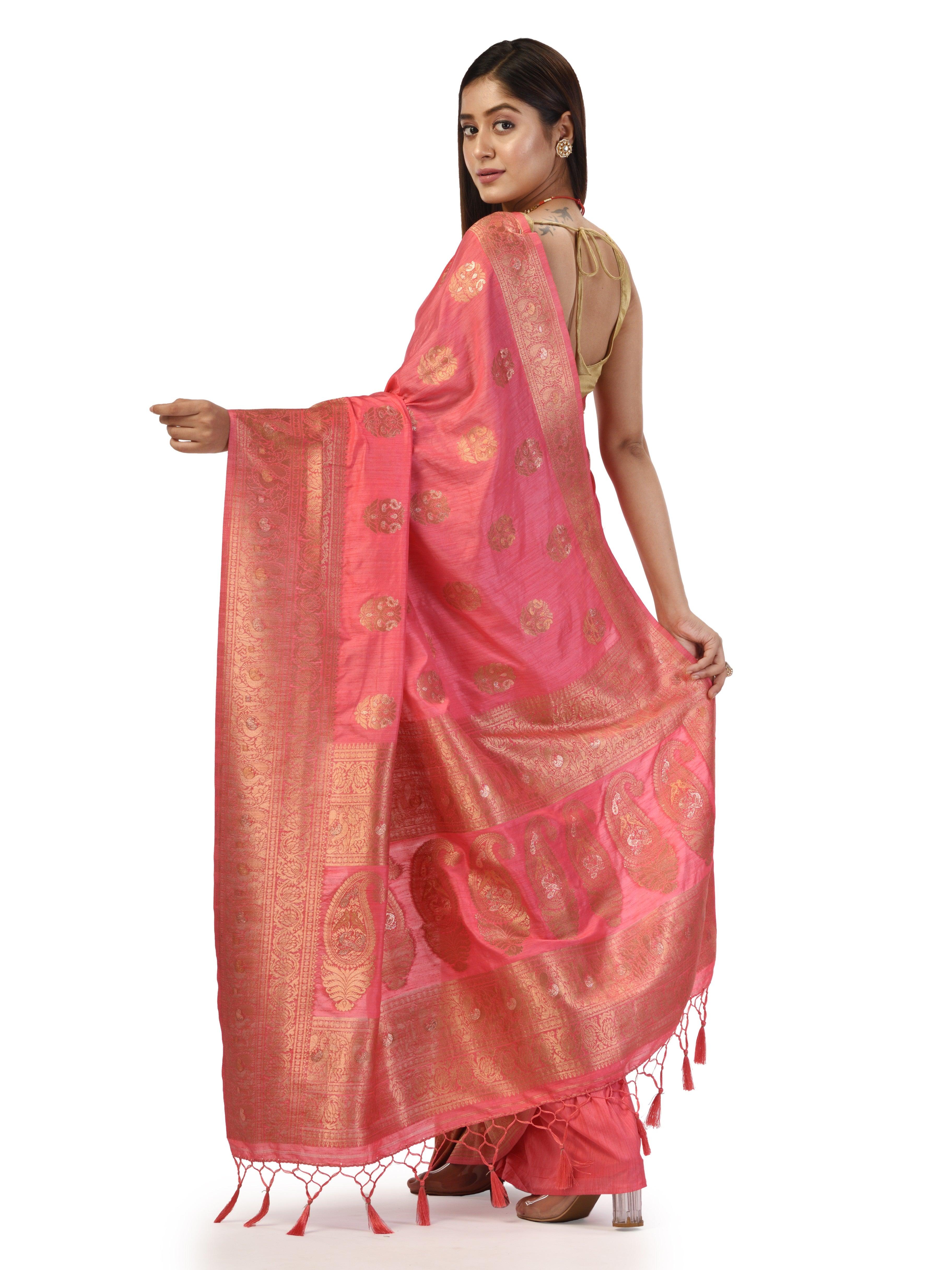 Kavvya Pink Soft & Lightweight Sericin Silk Weaving Saree - KAVVYA 