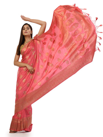 Kavvya Pink Soft & Lightweight Sericin Silk Weaving Saree - KAVVYA 