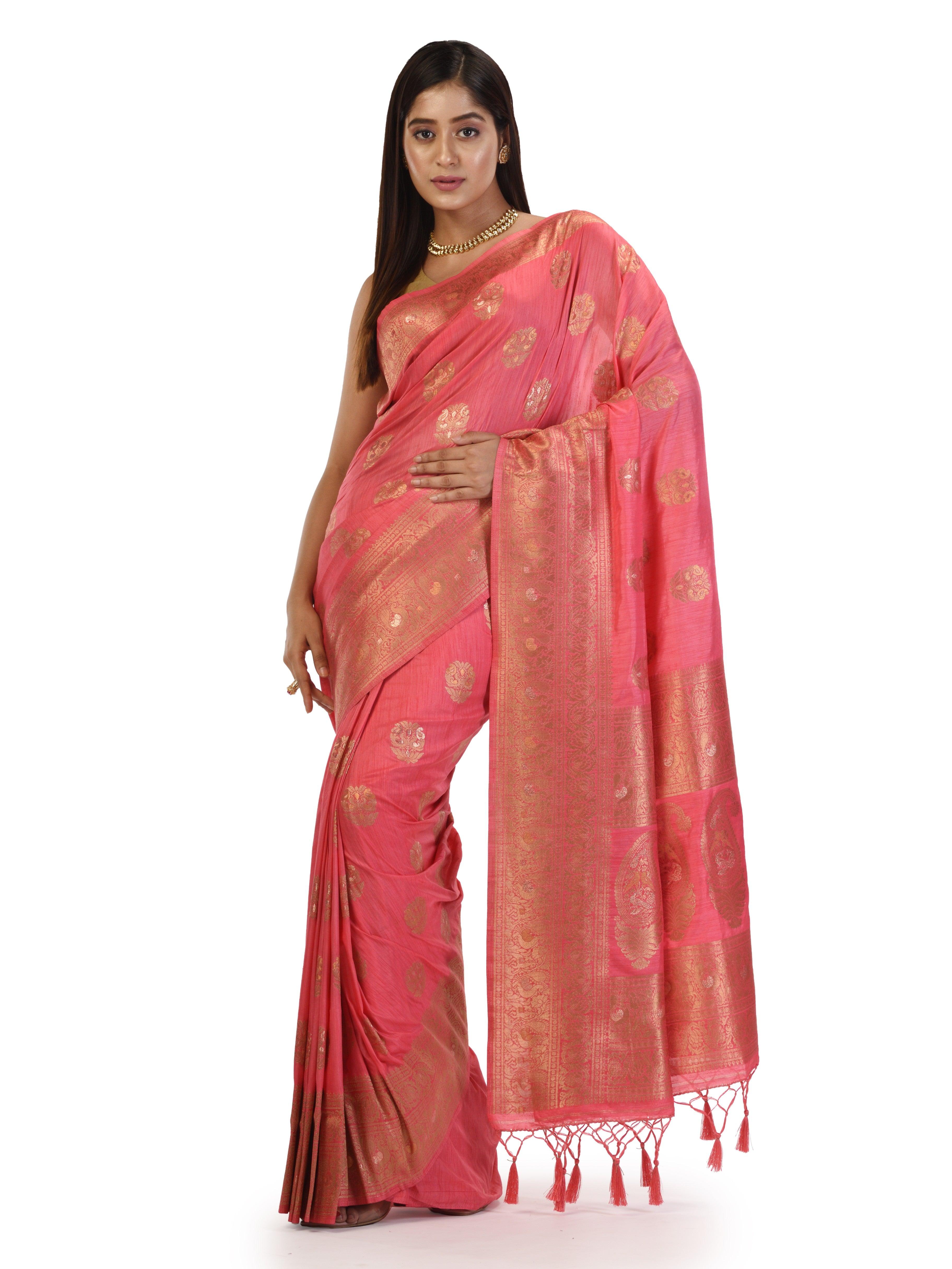 Kavvya Pink Soft & Lightweight Sericin Silk Weaving Saree - KAVVYA 