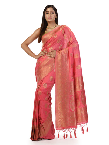 Kavvya Pink Soft & Lightweight Sericin Silk Weaving Saree - KAVVYA 