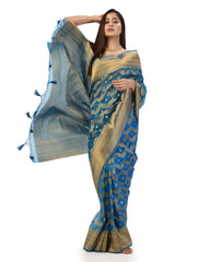 Kavvya Light Sky Blue Soft Kora Organza Weaving Silk Saree - KAVVYA 