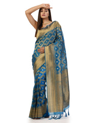 Kavvya Light Sky Blue Soft Kora Organza Weaving Silk Saree - KAVVYA 