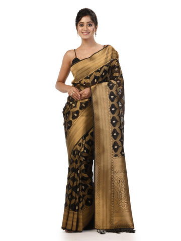 Kavvya Black Soft Kora Organza Weaving Weaving Silk Saree - KAVVYA 