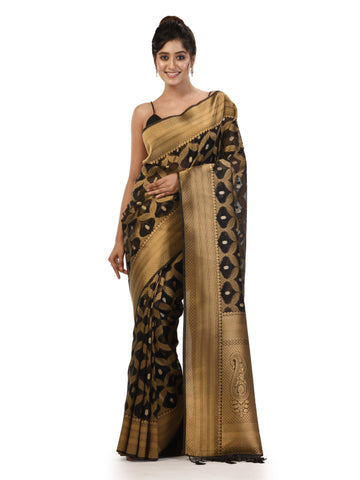 Kavvya Black Soft Kora Organza Weaving Weaving Silk Saree - KAVVYA 