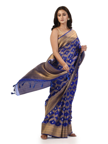 Kavvya Royal Blue Soft Kora Organza Weaving Silk Saree - KAVVYA 