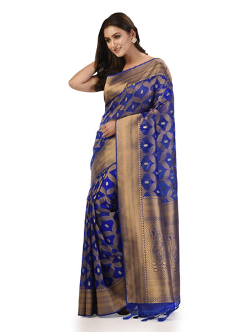 Kavvya Royal Blue Soft Kora Organza Weaving Silk Saree - KAVVYA 