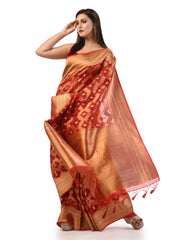 Kavvya Red Soft Kora Organza Weaving Silk Saree - KAVVYA 