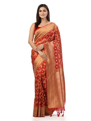 Kavvya Red Soft Kora Organza Weaving Silk Saree - KAVVYA 