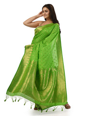 Kavvya Parrot Green Soft & Lightweight Creamy Silk Weaving Saree In Golden Zari Weaving - KAVVYA 