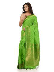 Kavvya Parrot Green Soft & Lightweight Creamy Silk Weaving Saree In Golden Zari Weaving - KAVVYA 