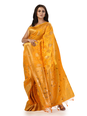 Kavvya Yellow Soft & Lightweight Creamy Satin Silk Saree - KAVVYA 