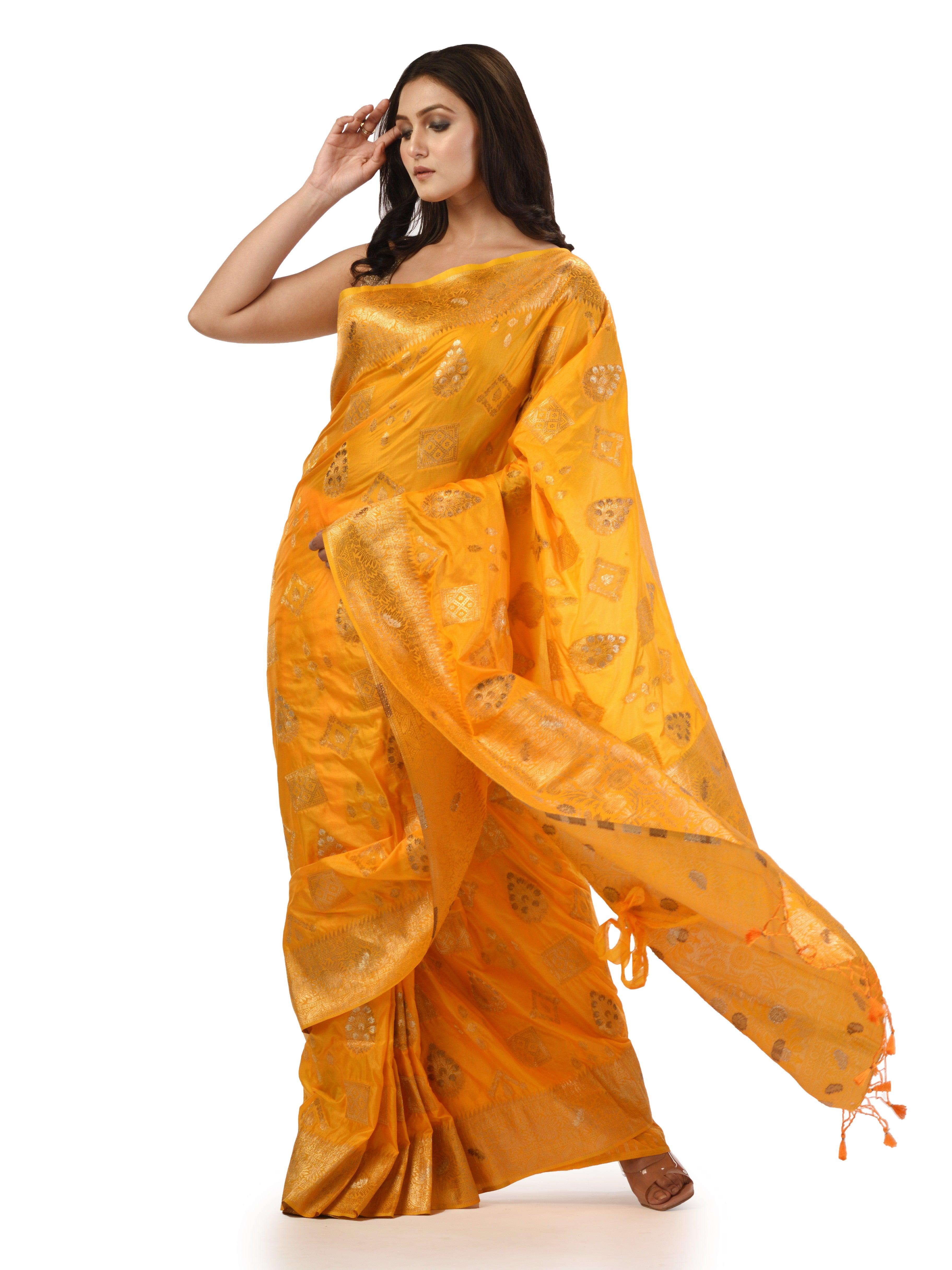 Kavvya Yellow Soft & Lightweight Creamy Satin Silk Saree - KAVVYA 