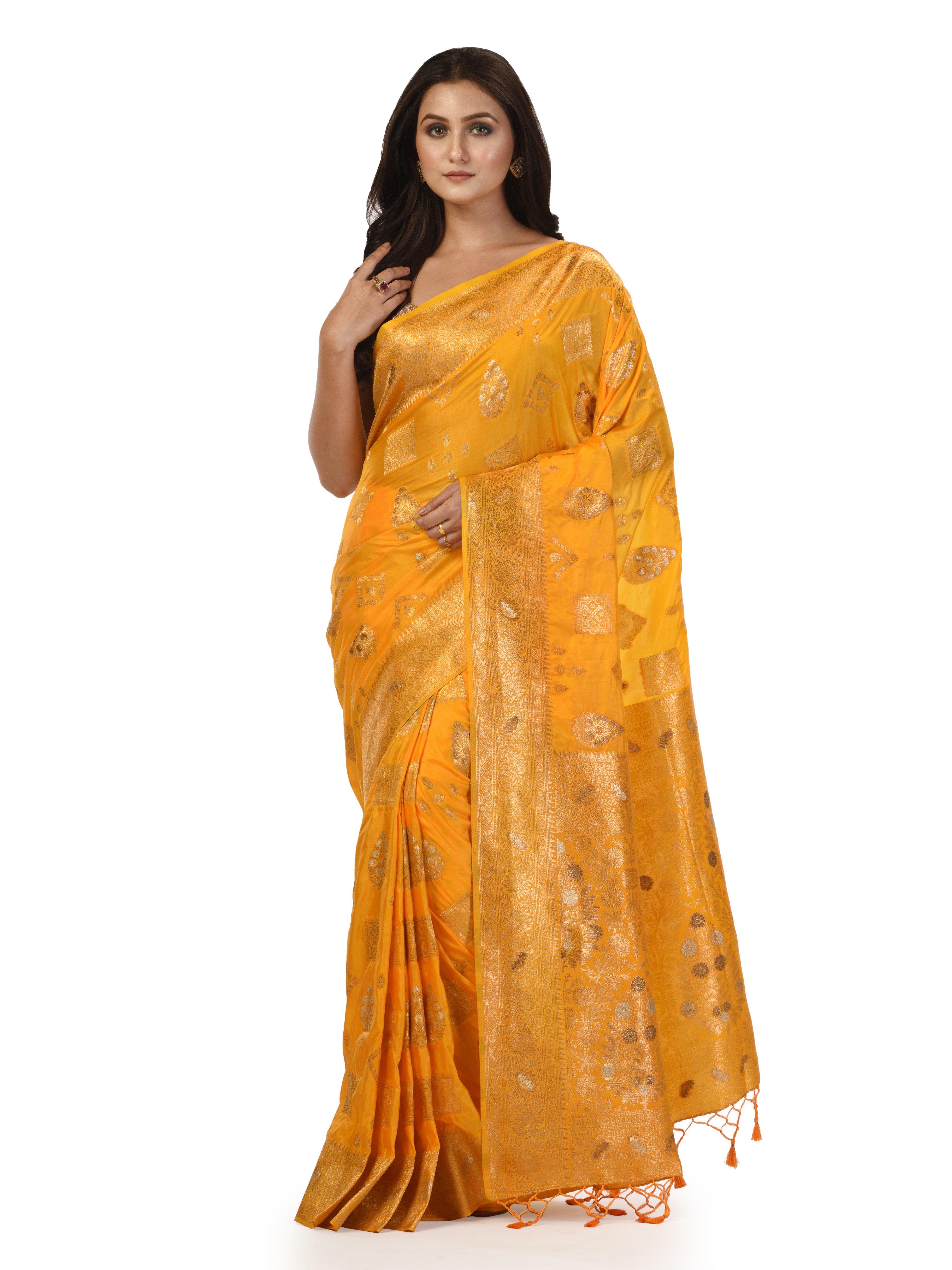 Kavvya Yellow Soft & Lightweight Creamy Satin Silk Saree - KAVVYA 