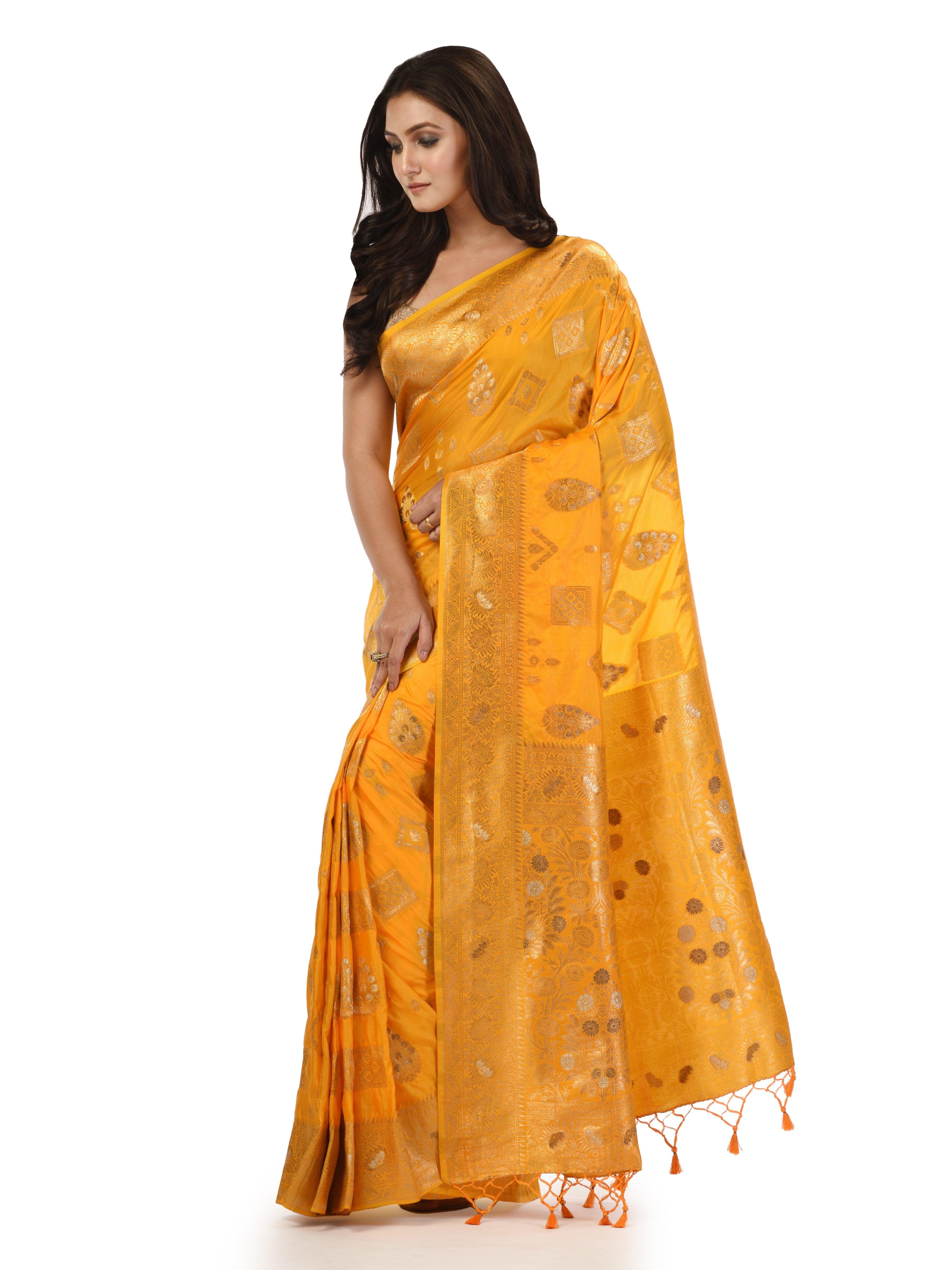 Kavvya Yellow Soft & Lightweight Creamy Satin Silk Saree - KAVVYA 