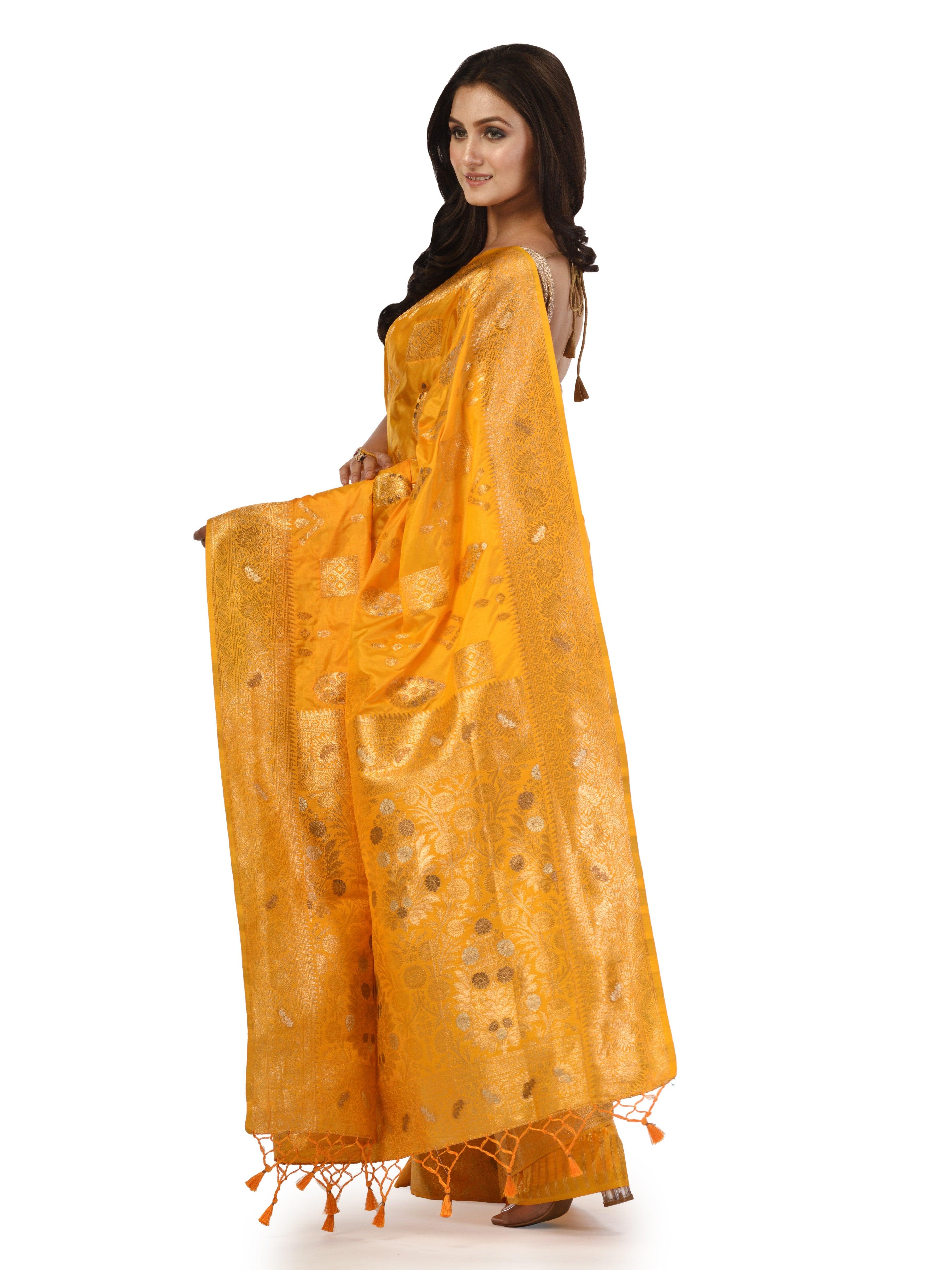 Kavvya Yellow Soft & Lightweight Creamy Satin Silk Saree - KAVVYA 