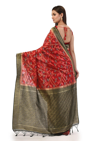 Kavvya Red Soft & Lightweight Taspa Silk Weaving Saree With Contrast Bottle Green Border And Pallu - KAVVYA 