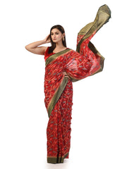 Kavvya Red Soft & Lightweight Taspa Silk Weaving Saree With Contrast Bottle Green Border And Pallu - KAVVYA 