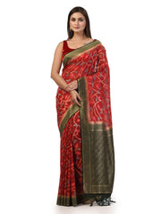 Kavvya Red Soft & Lightweight Taspa Silk Weaving Saree With Contrast Bottle Green Border And Pallu - KAVVYA 