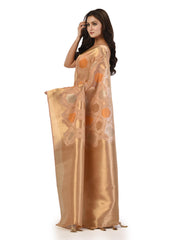 Kavvya Peach Soft & Lightweight Weaving Kora Organza Silk Saree - KAVVYA 