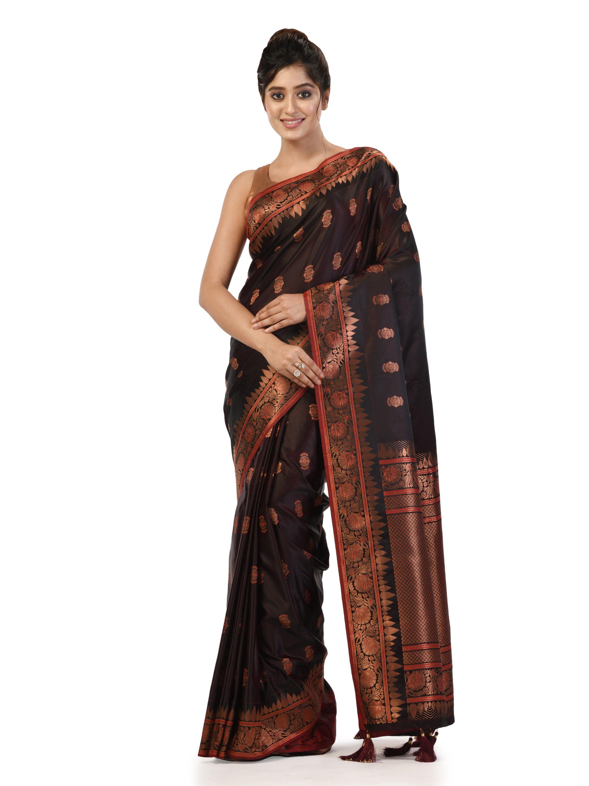 Kavvya Deep Burgundy Soft & Lightweight Satin Gajji Weaving Silk Saree - KAVVYA 