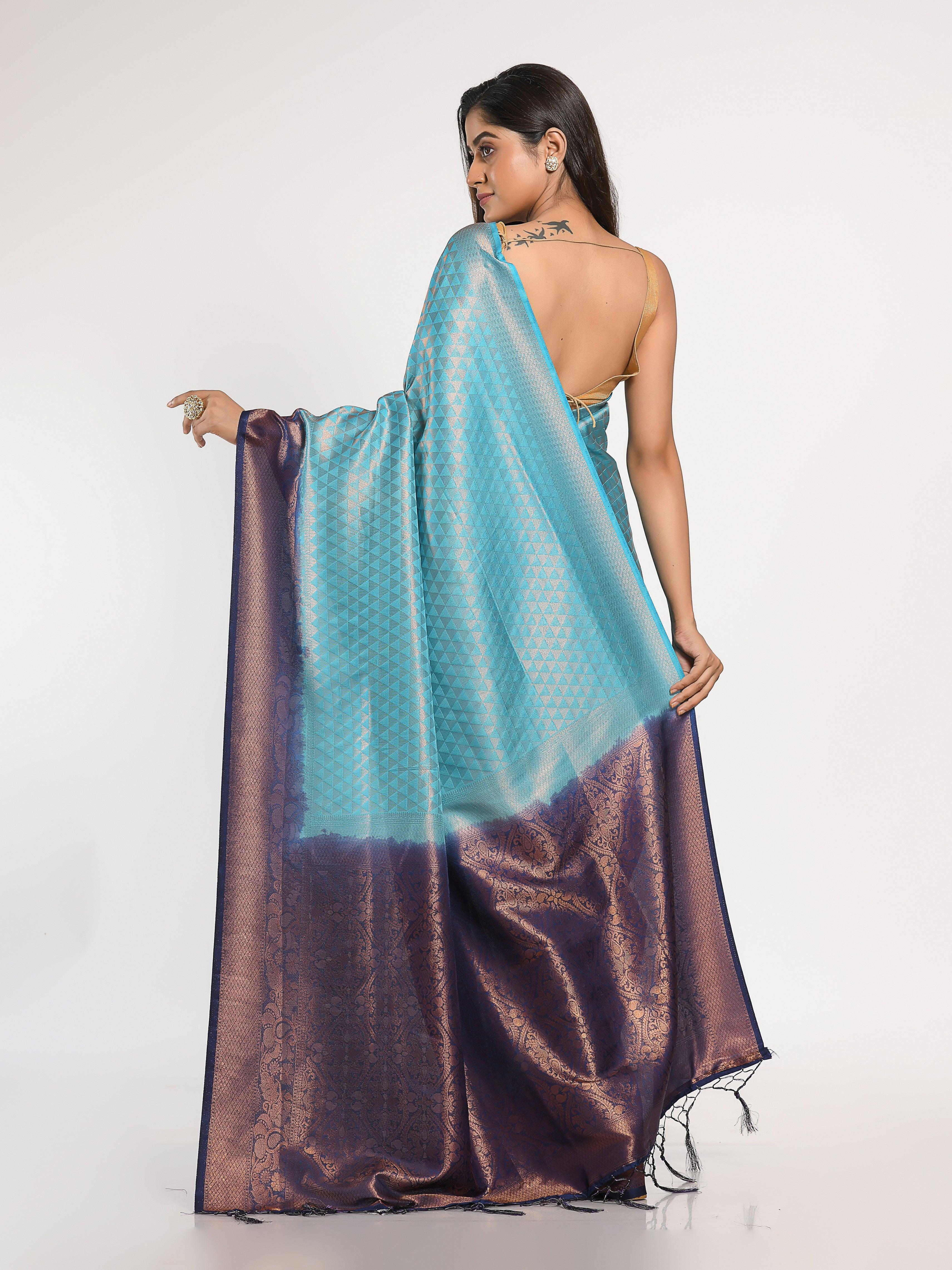 Kavvya Light Blue Soft & Lightweight Weaving Softy Silk Saree - KAVVYA 