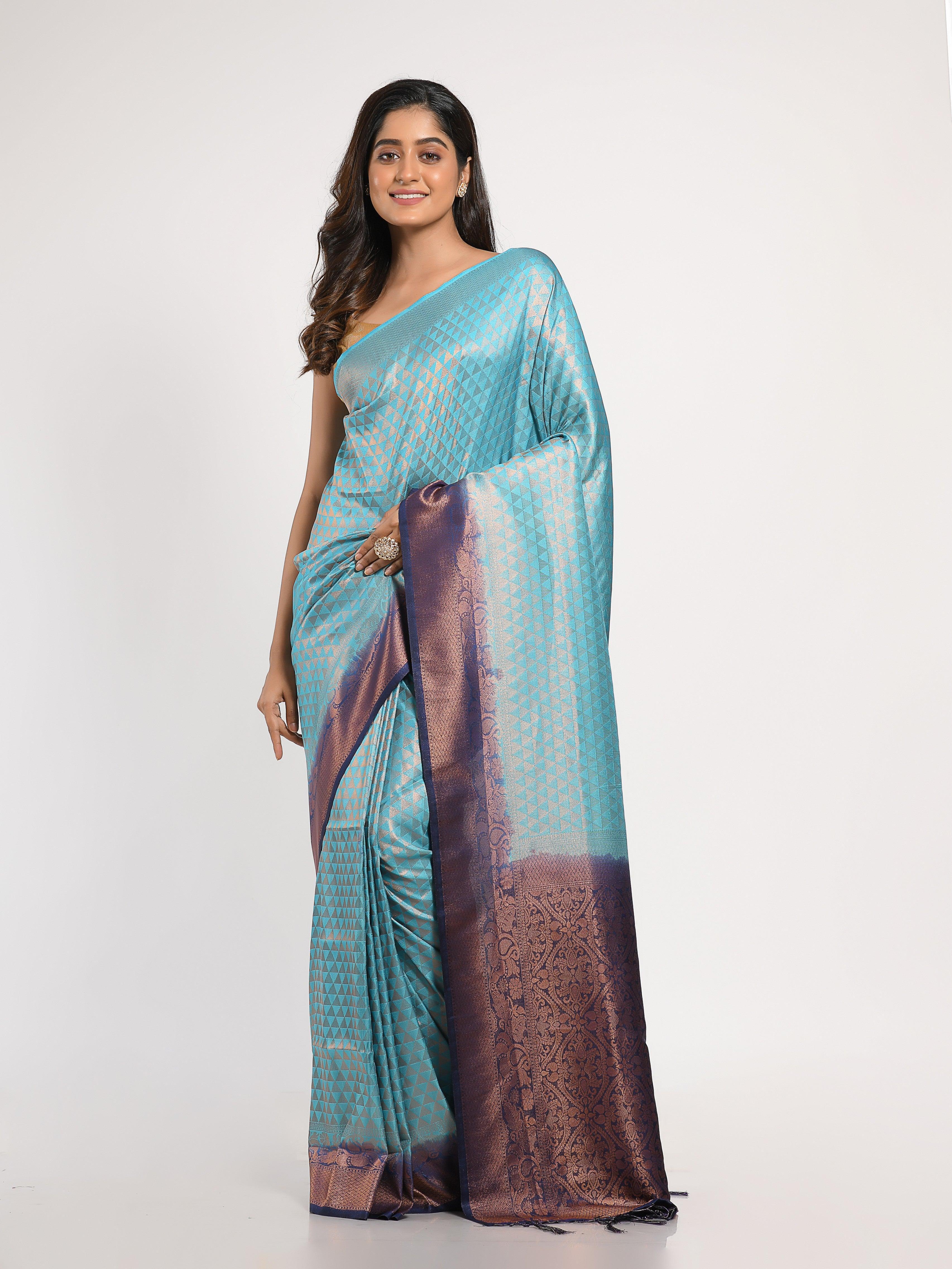 Kavvya Light Blue Soft & Lightweight Weaving Softy Silk Saree - KAVVYA 