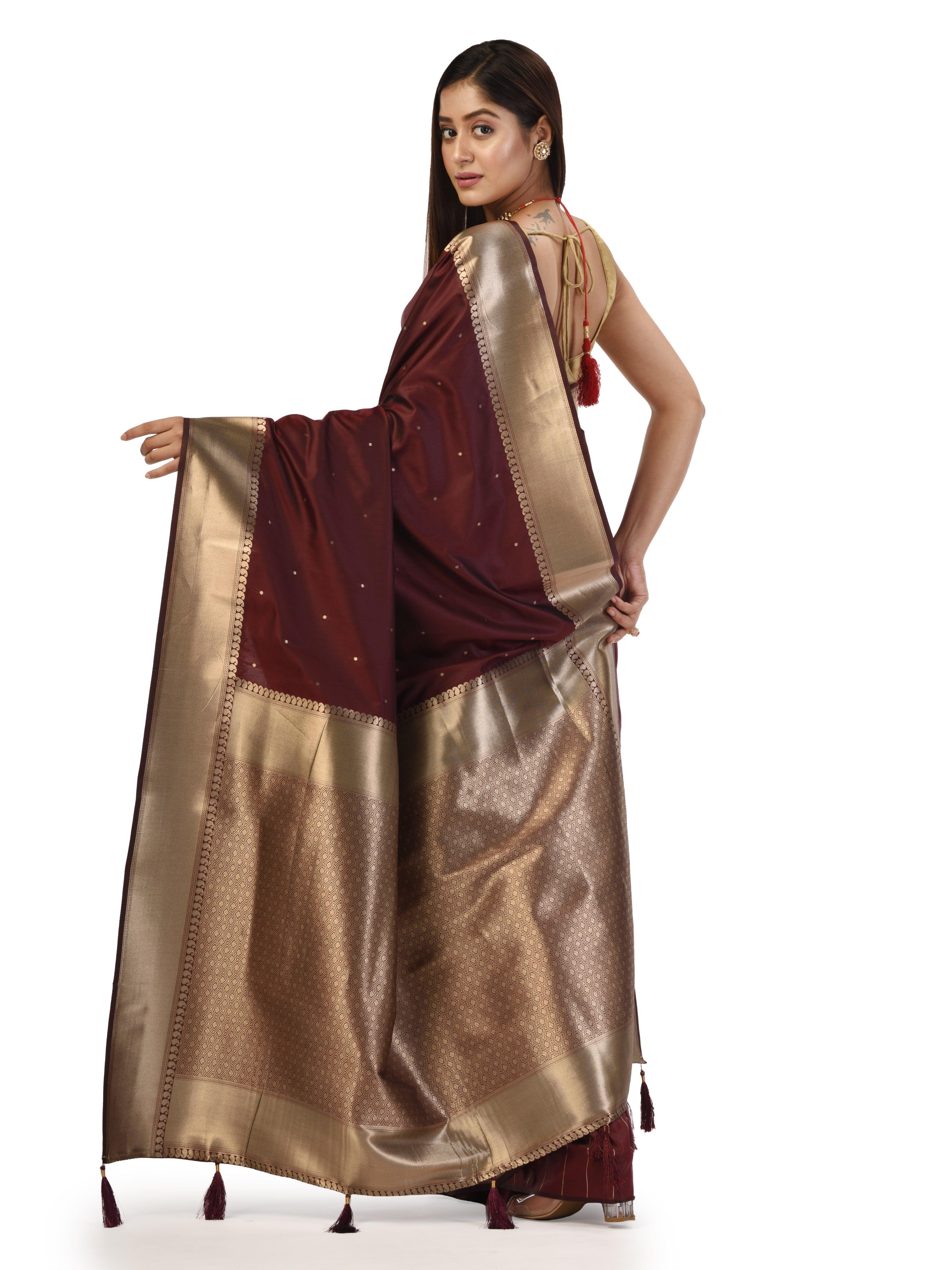 Kavvya Plum Maroon Soft & Lightweight Mulberry Silk Weaving Saree - KAVVYA 