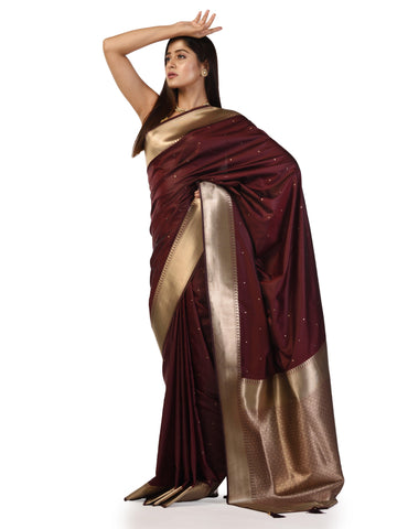 Kavvya Plum Maroon Soft & Lightweight Mulberry Silk Weaving Saree - KAVVYA 