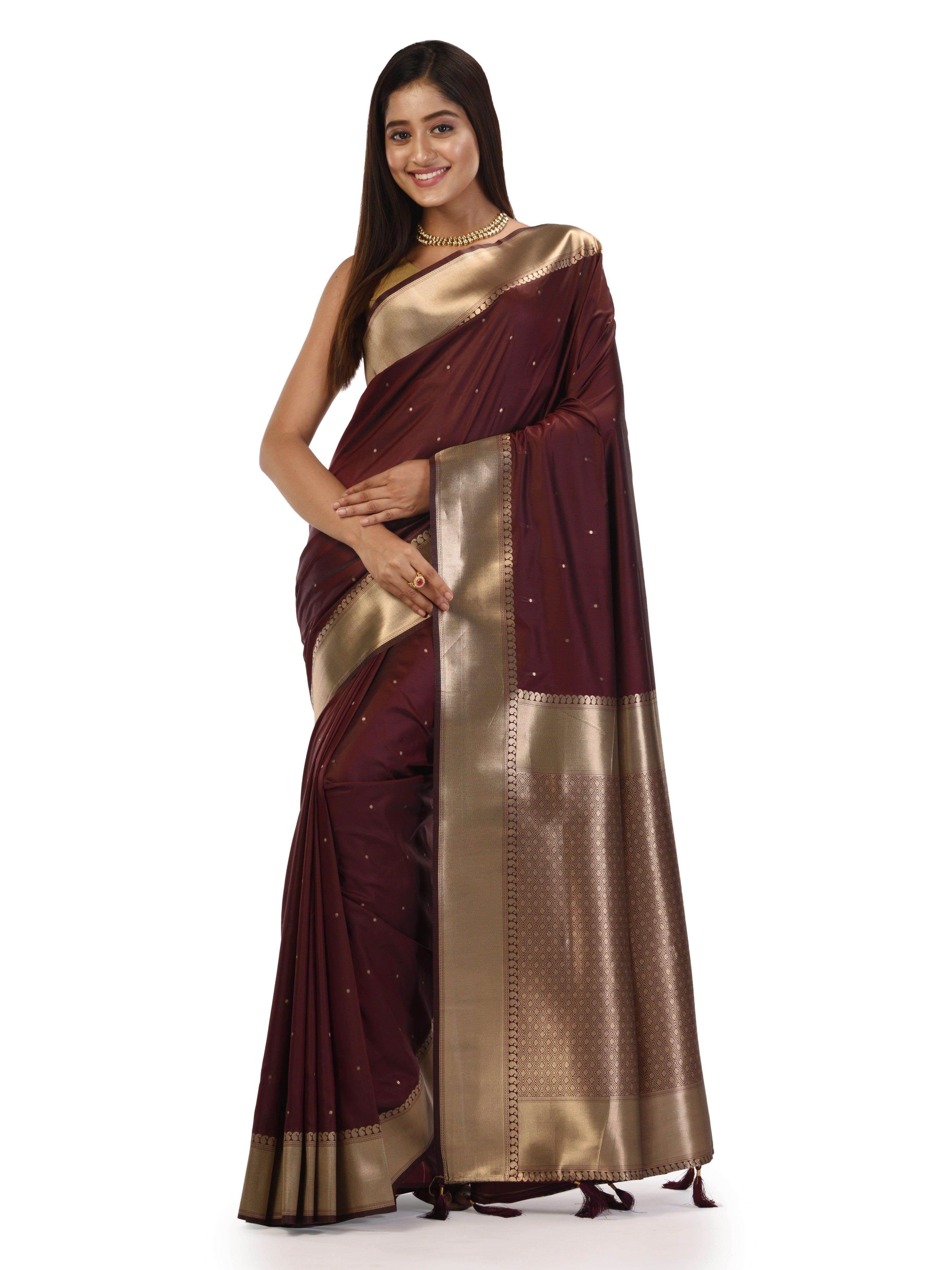 Kavvya Plum Maroon Soft & Lightweight Mulberry Silk Weaving Saree - KAVVYA 