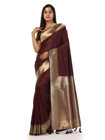 Kavvya Plum Maroon Soft & Lightweight Mulberry Silk Weaving Saree - KAVVYA 