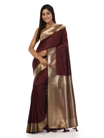 Kavvya Plum Maroon Soft & Lightweight Mulberry Silk Weaving Saree - KAVVYA 