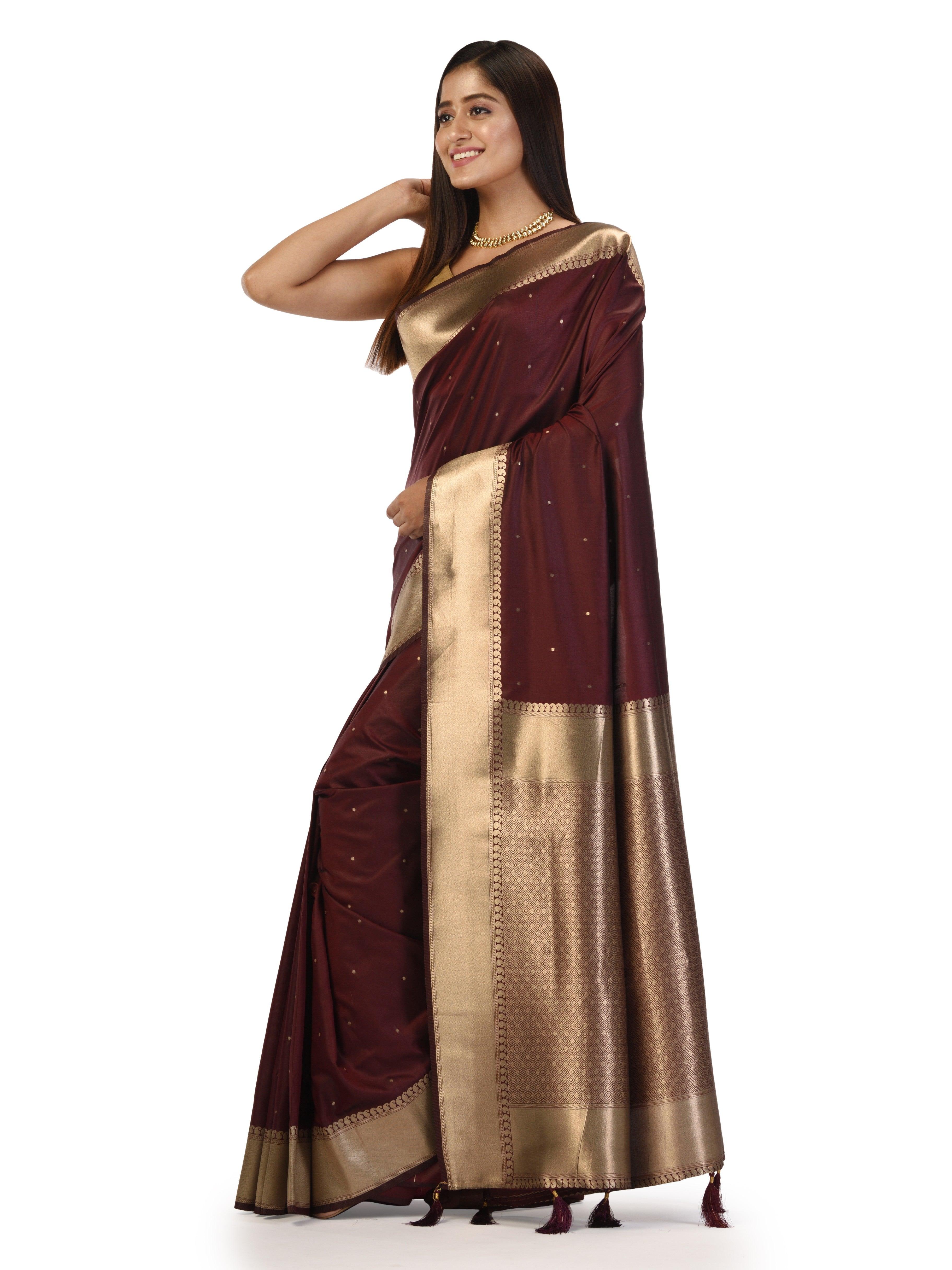 Kavvya Plum Maroon Soft & Lightweight Mulberry Silk Weaving Saree - KAVVYA 