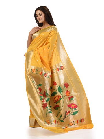 KAVVYA Yellow Soft & Lightweight Mulberry Silk Weaving Paithani Saree - KAVVYA 